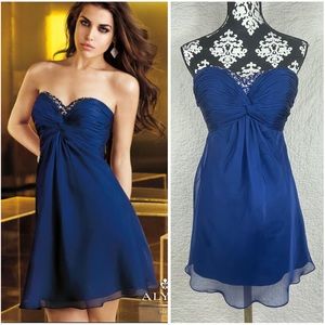 🔥Alyce Paris Blue Strapless Bustier Cocktail Party Feminine Mini Dress Size 2